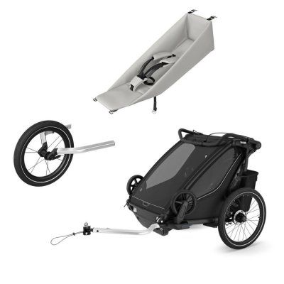 Pack remorque vélo chariot sport 2 black + assise pour nouveau-né infant sling + kit jogging