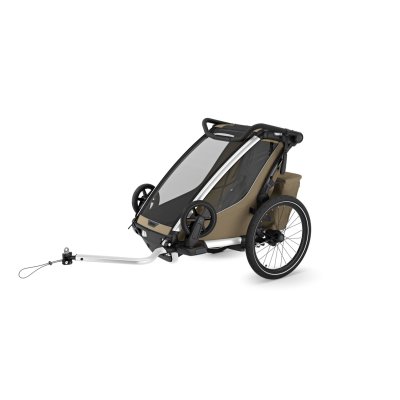 Pack remorque vélo chariot cross 1 place faded khaki + kit jogging