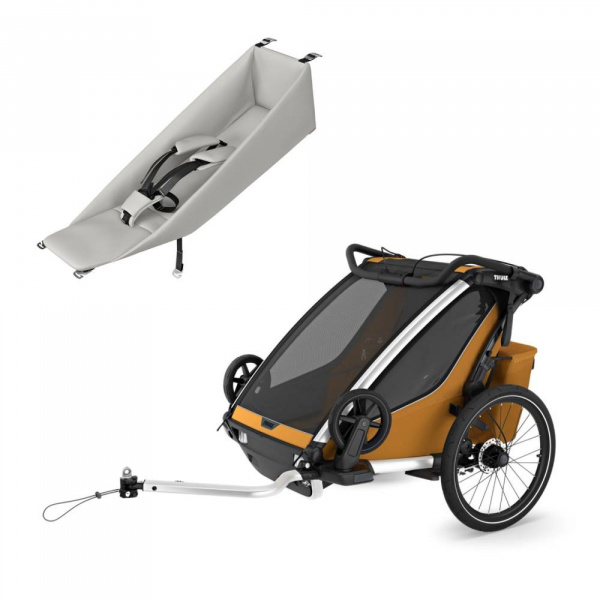 Pack remorque vélo chariot sport 2 natural gold + assise pour nouveau-né infant sling Thule