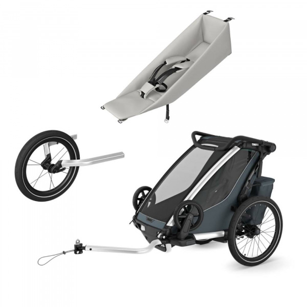Pack remorque vélo chariot cross 1 dark slate + assise pour nouveau-né infant sling + kit jogging Thule