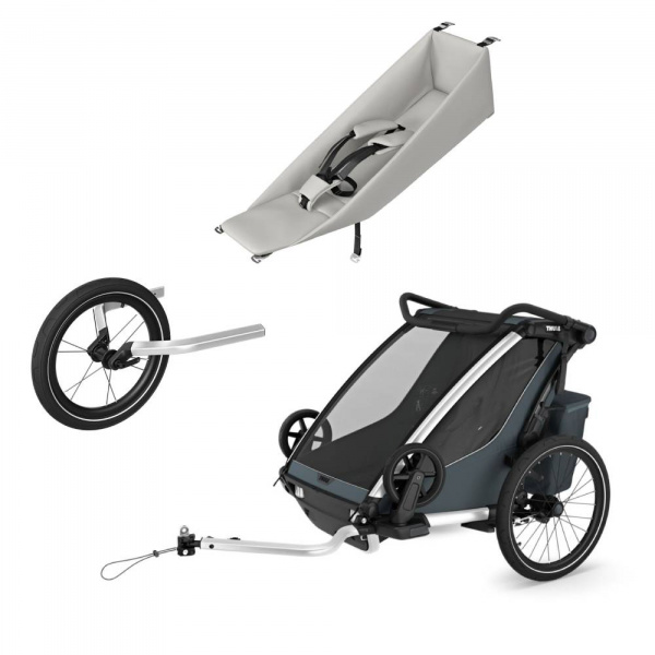 Pack remorque vélo chariot cross 2 dark slate + assise pour nouveau-né infant sling + kit jogging Thule