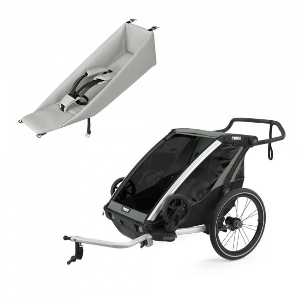 Pack remorque vélo chariot lite 2 agave + assise pour nouveau-né infant sling Thule