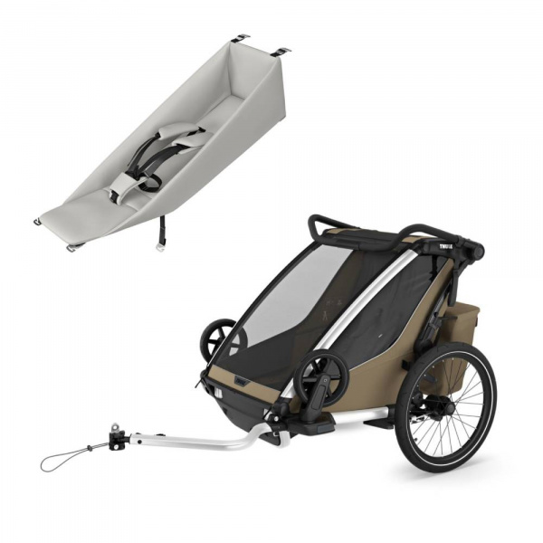 Pack remorque vélo chariot cross 2 faded khaki + assise pour nouveau-né infant sling Thule