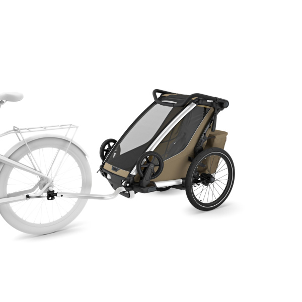 Pack remorque vélo chariot cross 1 place faded khaki + kit jogging Thule
