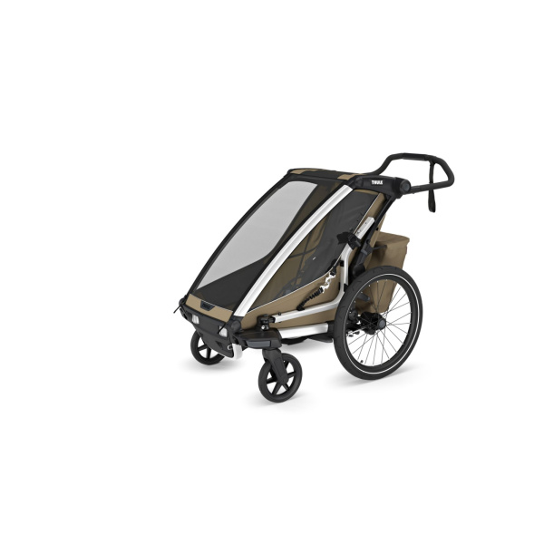 Pack remorque vélo chariot cross 1 place faded khaki + kit jogging Thule
