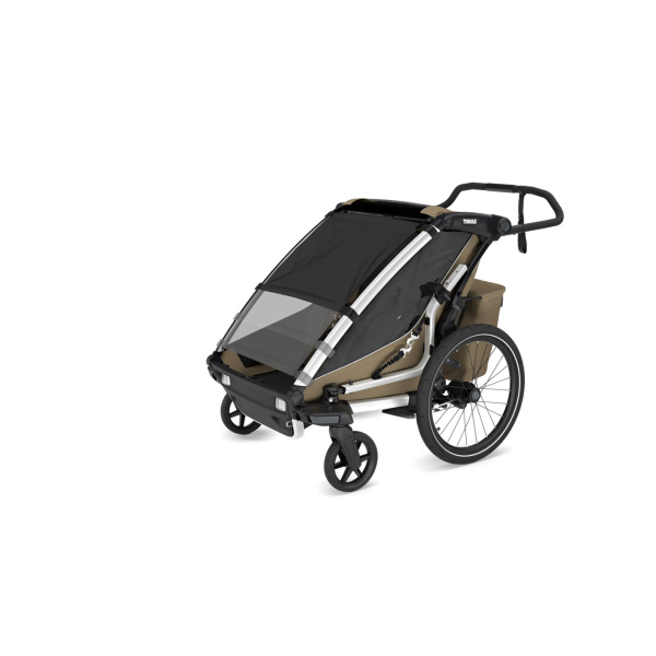 Pack remorque vélo chariot cross 1 place faded khaki + kit jogging Thule
