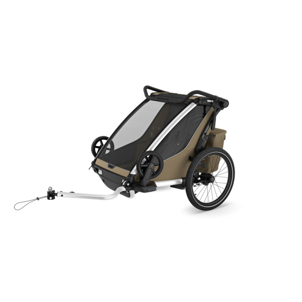 Pack remorque vélo chariot cross 2 places faded khaki + kit jogging Thule