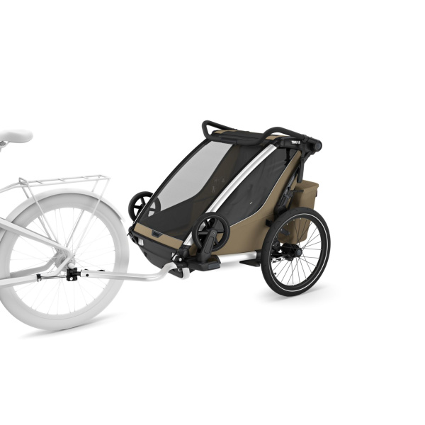 Pack remorque vélo chariot cross 2 places faded khaki + kit jogging Thule
