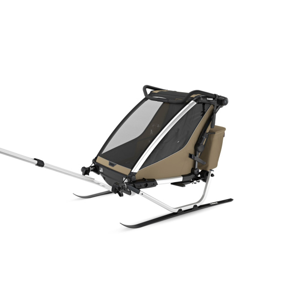 Pack remorque vélo chariot cross 2 places faded khaki + kit jogging Thule