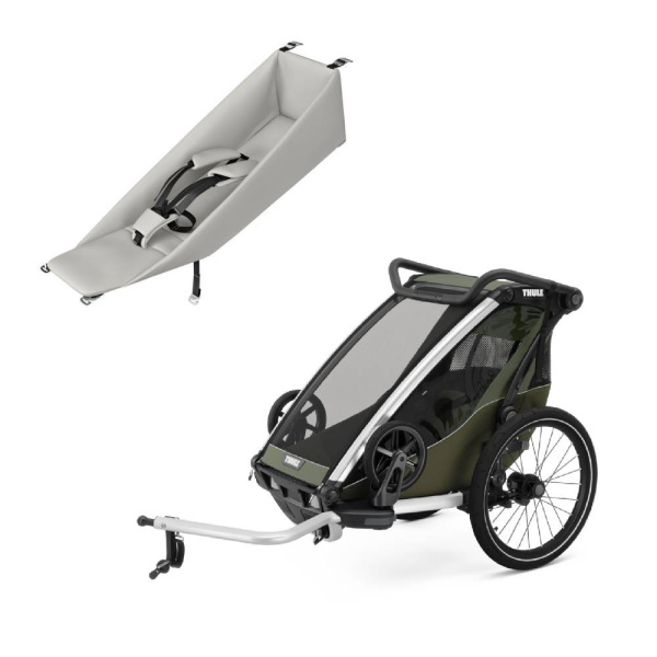 Pack remorque vélo chariot lite 1 place vintage green + assise pour nouveau-né infant sling Thule