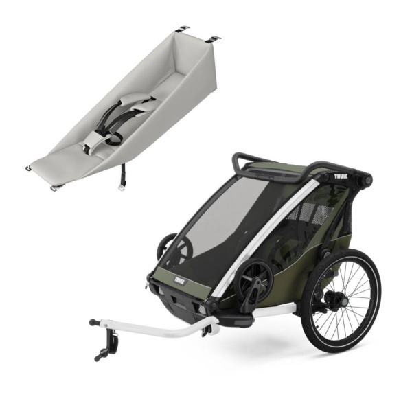 Pack remorque vélo chariot lite 2 places vintage green + assise pour nouveau-né infant sling Thule