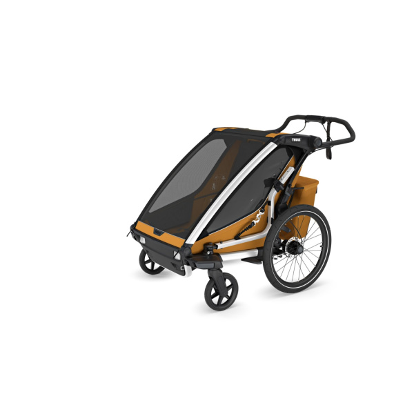 Pack remorque vélo chariot sport 2 places natural gold + kit jogging Thule