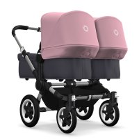 poussette double rose et bleu