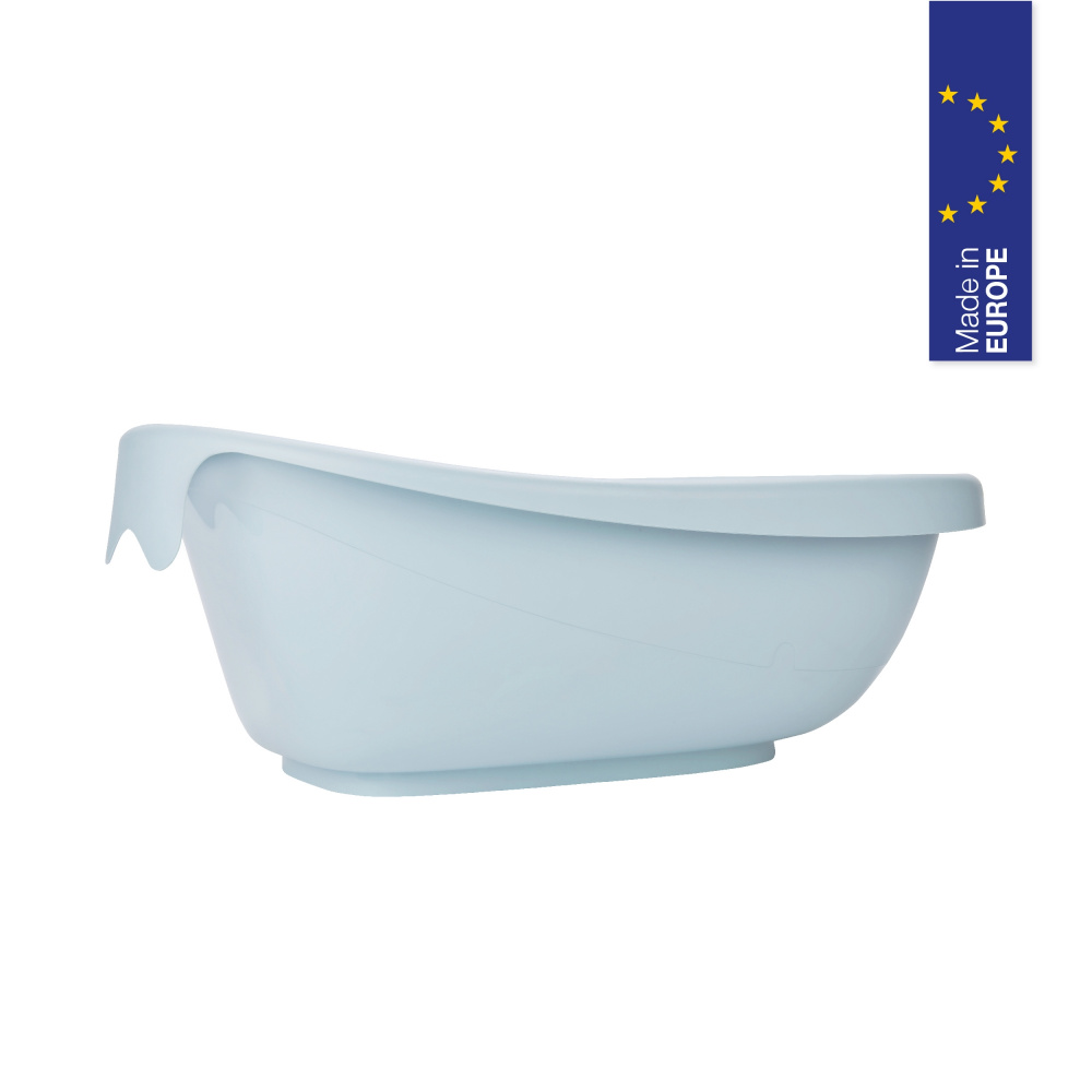 Baignoire bébé argentée avec vidange + support à pied - Made in Bébé