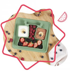 Assiette bébé à compartiments anti-dérapante verte Badabulle
