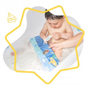 Jouet de bain bébé livre et marionnette Badabulle