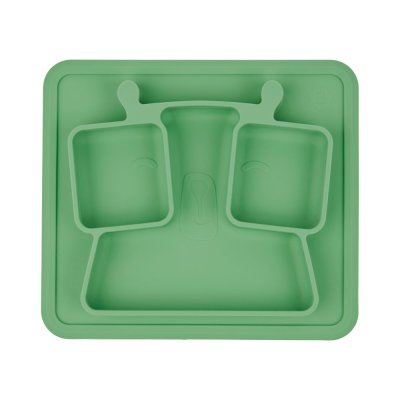 Assiette bébé à compartiments anti-dérapante verte