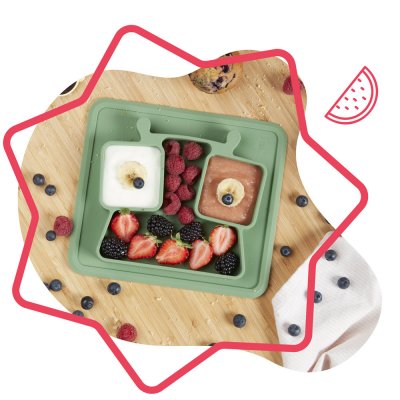 Assiette bébé à compartiments anti-dérapante verte