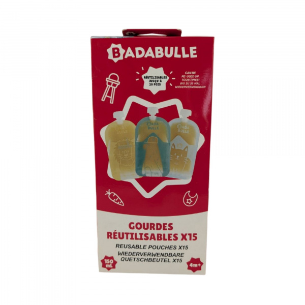 Les imparfaits - lot de 15 gourdes réutilisables Badabulle