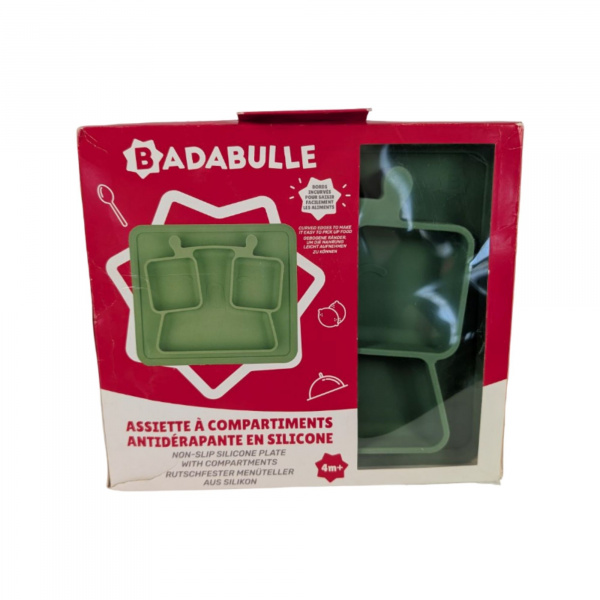 Les imparfaits - assiette compartimentée en silicone verte Badabulle