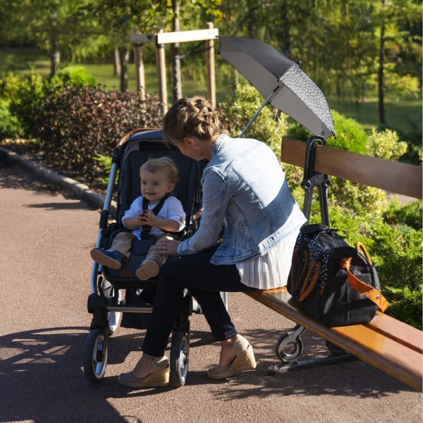 Ombrelle poussette anti-uv noire Badabulle