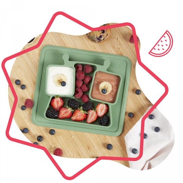 Assiette bébé à compartiments anti-dérapante verte Badabulle