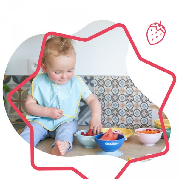 Lot 5 bols fun colors + 5 couvercles + 1 ventouse + 3 cuillères Badabulle