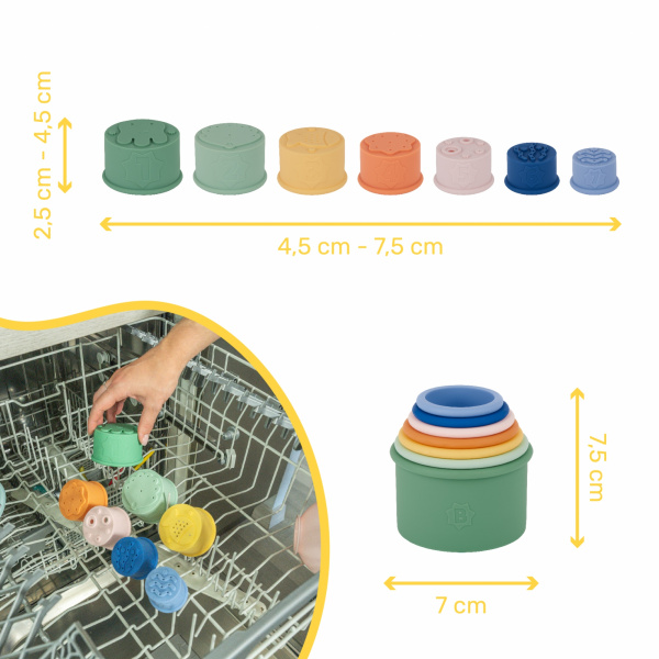 Jouet de bain bébé tasses empilables en silicone Badabulle