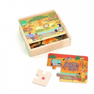 Coffret de 4 puzzles en bois - les animaux du zoo Vilac