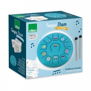 Tambour métal tongue drum bleu 11 notes Vilac
