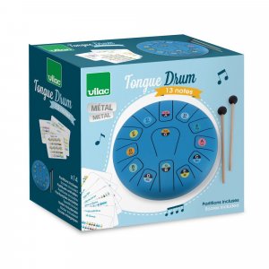 Tambour métal tongue drum bleu 13 notes Vilac