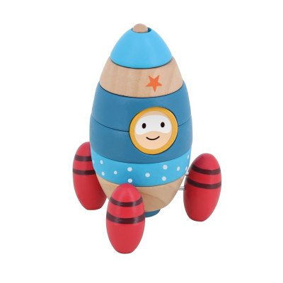 Jouet d'éveil en bois à empiler fusée