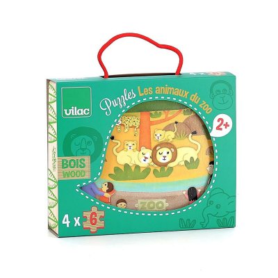 Coffret de 4 puzzles en bois - les animaux du zoo