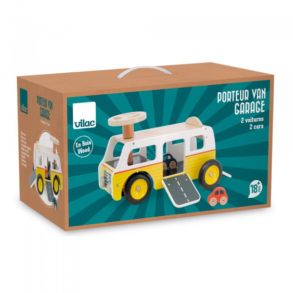 Porteur en bois 2 en 1 van / garage Vilac