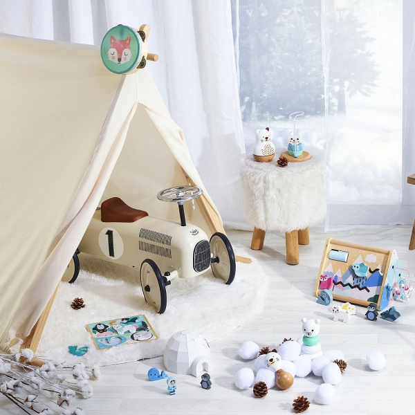 Porteur bébé voiture vintage blanc crème Vilac