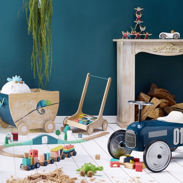 Porteur bébé voiture vintage bleu pétrole Vilac