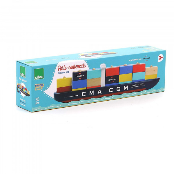 Jouet en bois pour enfant bateau porte-conteneurs jules verne Vilac