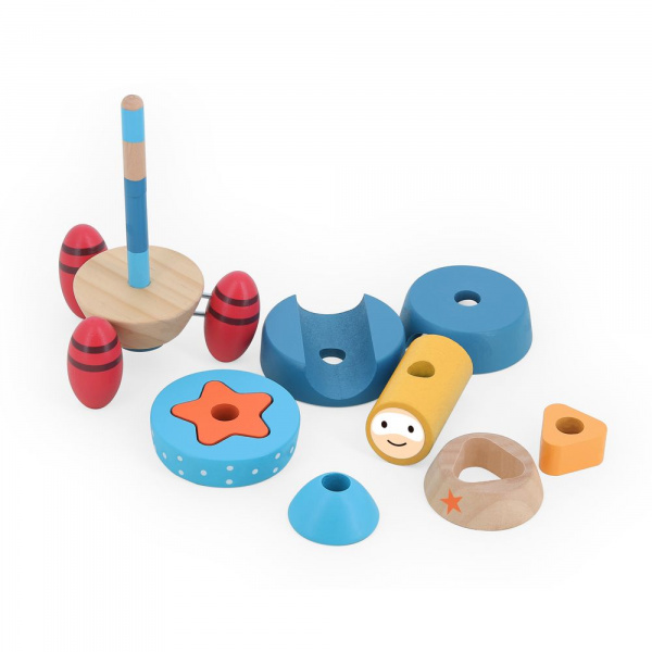 Jouet d'éveil en bois à empiler fusée Vilac