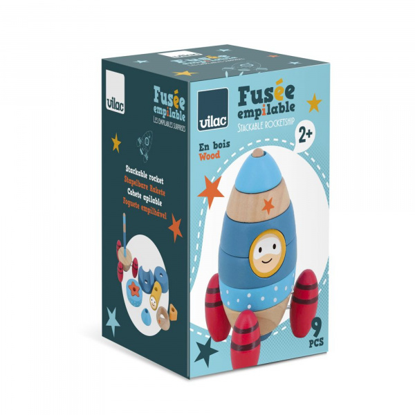 Jouet d'éveil en bois à empiler fusée Vilac