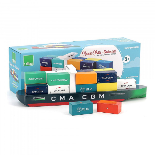 Jouet en bois pour enfant bateau porte-conteneurs jules verne Vilac