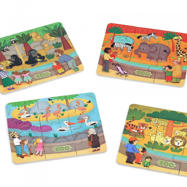 Coffret de 4 puzzles en bois - les animaux du zoo Vilac