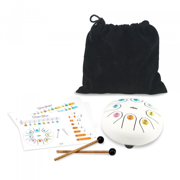 Tambour tongue drum en métal blanc Vilac