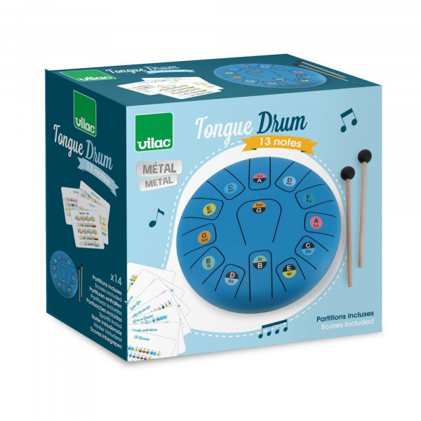 Tambour métal tongue drum bleu 13 notes Vilac