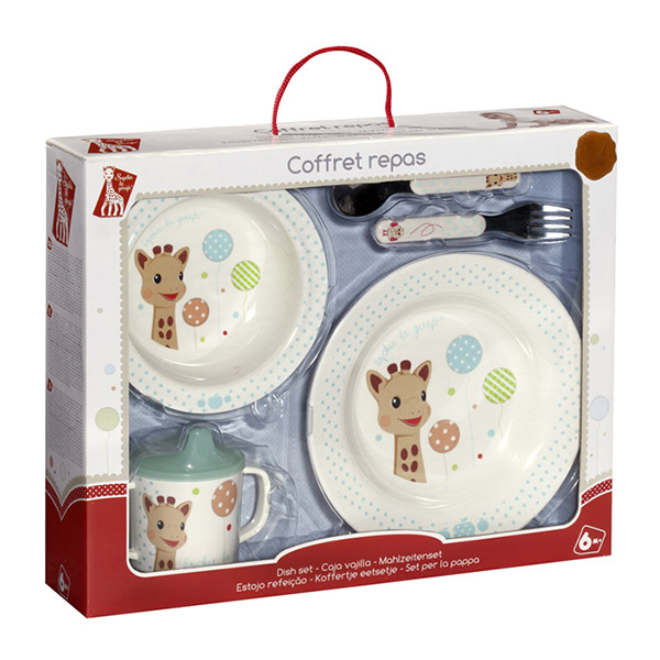Coffret repas melaminé bleu sophie la girafe Vulli