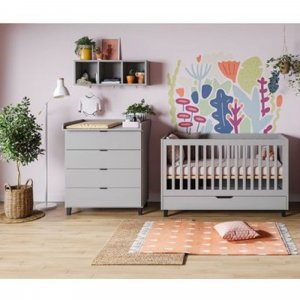 Commode 4 tiroirs gris et noir simple Vox