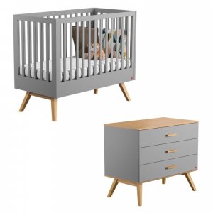 Chambre bébé duo lit 70x140 + commode gris nautis Vox