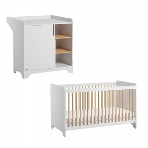 Chambre bébé duo lit 60x120 + commode blanc leaf Vox