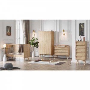 Chambre bébé trio lit 70x140 + commode + armoire bois - collection vintage Vox