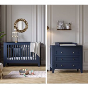 Chambre bébé duo lit 70x140 + commode indigo milenne Vox