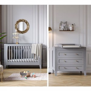 Chambre bébé duo lit 70x140 + commode gris clair milenne Vox